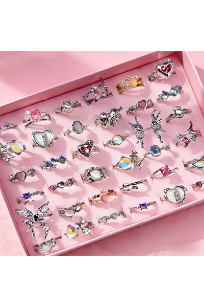 Choice طقم خواتم فضية اللون قابلة للتعديل، 20 قطعة، 10/15/20 قطعة، مرصعة بأحج...