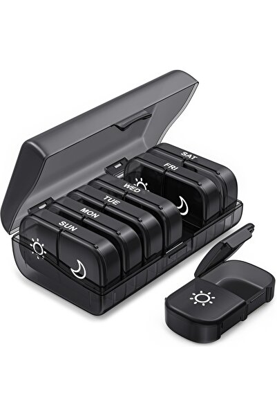 Choice منظم حبوب أسبوعي أسود اللون، يُستخدم مرتين يوميًا، علبة حبوب تكفي 7 أي...