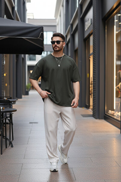 INFLUYENTE Men's Oversize Single Jersey Combed 100% Cotton Fabric Crew Neck T...