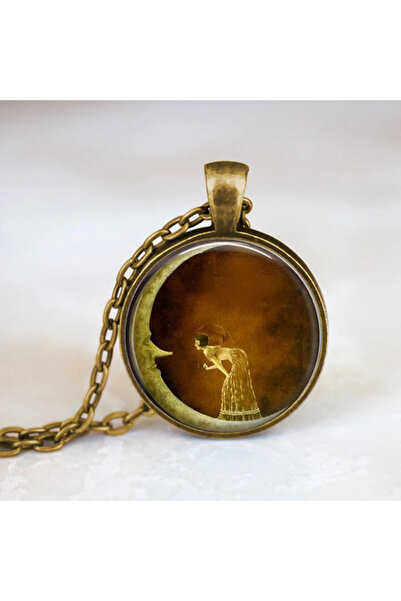 Choice قلادة عتيقة لامرأة على القمر، هلال دائري، مصنوعة من الزجاج الفني، قلاد...