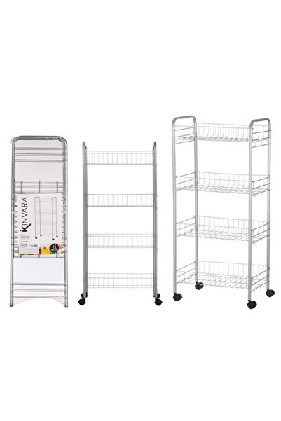 OEM Metal kitchen organizer shelf, 4 levels, with wheels, silver