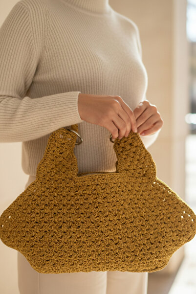 ESAHOME Mum İpi El Örgüsü Hardal Özel Tasarım El Çantası