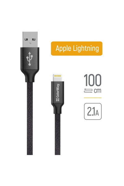 ColorWay Cablu de date, USB la Lightning, 2.1A, 1m - (CW-CBUL004-BK) - Negru