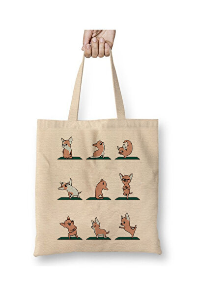 Toyaso Chihuahua Dog Yoga Pilates White Tote Bag Long Handle Shopping Bag Bea...