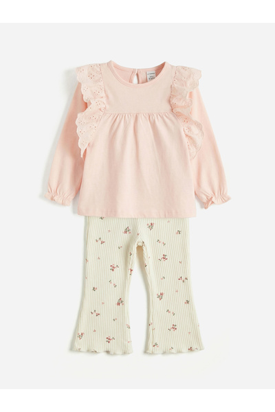 LC Waikiki Embroidered Detail Jersey Baby Girl Set