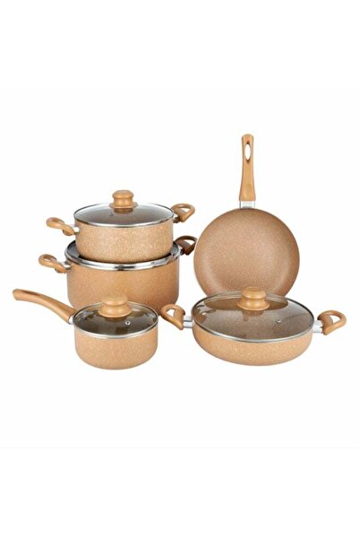 Generic Pentola 9-Piece Granite Cookware Set Light Brown 26x13cm