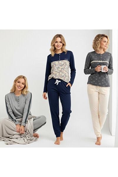 BONBON Women's Cotton 3-Piece 2-Piece Pajama Set Bb2216