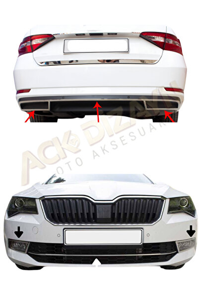 ACK Dizayn SKODA SUPERB 2015-2019 ÖN ARKA 3'LÜ KROM SETİ(EGSOZ KROMU-ÖN TAMPO...