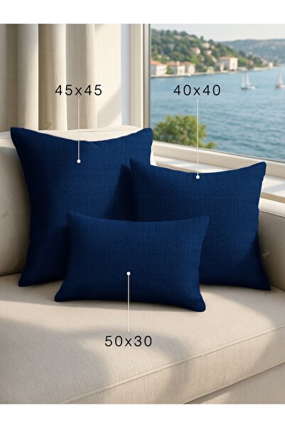 Demor Home Keten Dokulu Parlament Mavisi Kırlent Yastık Kılıfı