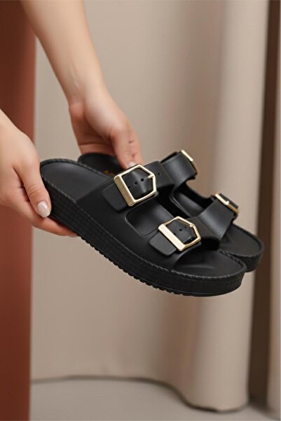 Oksit Lovi Z044 Metal Buckle Detailed Platform Sole Women's Slippers Urban Style