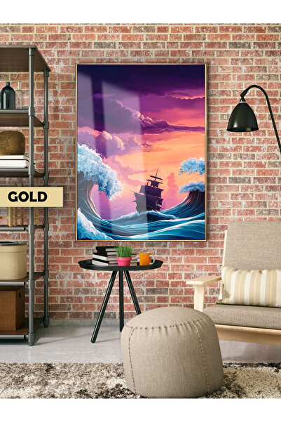 Harika bir ev Hari̇kabi̇rev | Purple Sunset Ship Model | Framed Tempered Glas...