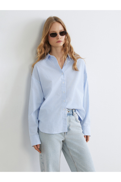 LC Waikiki قميص أكسفورد نسائي مخطط وواسع