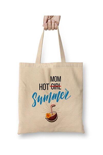 Toyaso Hot Not Girl Mom Summer White Cloth Bag Long Handle Shopping Bag Beach...