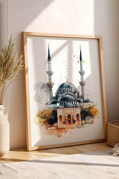 e2nova Modern Sulu Boya İstanbul Cami Çerçeveli Tablo - Çocuk Odası Ramazan H...
