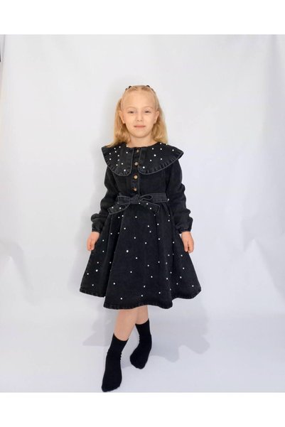 Miniminnakkidswear Girl's Pearl Detailed Denim Dress