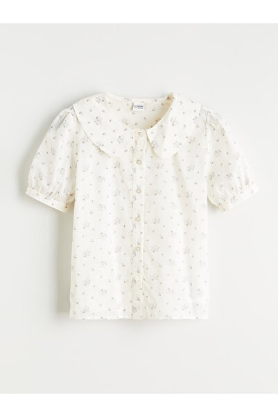 LC Waikiki قميص مزهر بياقة بيتر بان للبنات