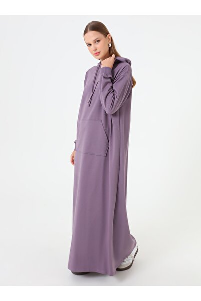 Benin Kangaroo Pocket Hooded Hijab Dress - Lavender -