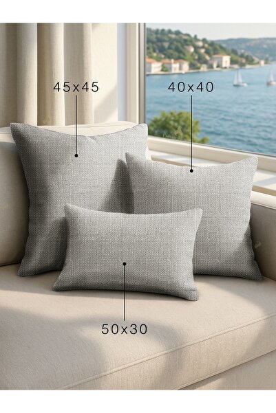 Demor Home Keten Dokulu Sis Grisi Kırlent Yastık Kılıfı