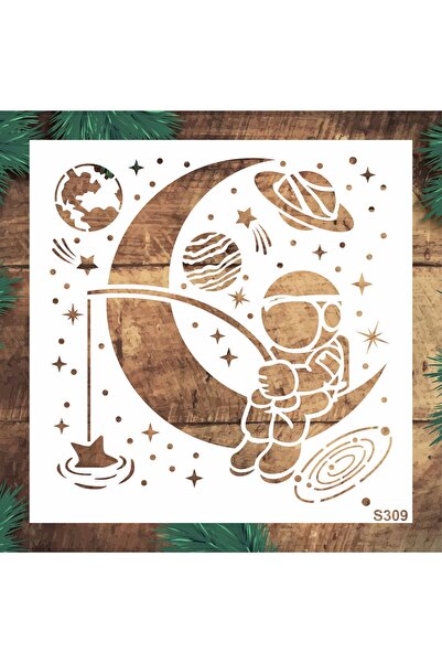 STENCİLTASARIM Stencil Tasarım S309 Astronot Ahşap, Duvar ,Kumaş v.b Desen Ak...