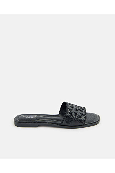 REDTAG Women Black Cut Out Embossed Mule