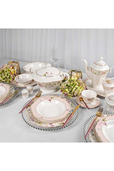 Generic طقم عشاء لا ميسا مكون من 47 قطعة من البورسلين العظمي الفاخر