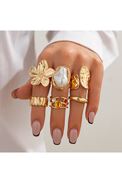 Choice AYA6425601 6pcs/Set Vintage Metal Flower Ring Set for Women Punk Elega...