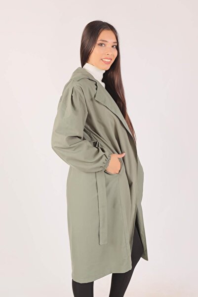 Hazal Kuşaklı Balon Kol Trençkot