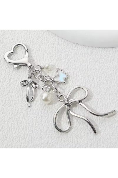 Choice سلسلة مفاتيح على شكل فيونكة فراشة - 2 سلسلة مفاتيح من اللؤلؤ والمينا ع...