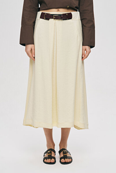 Orfeo Negro Women's Belted and Pleated Solid Color Midi Skirt