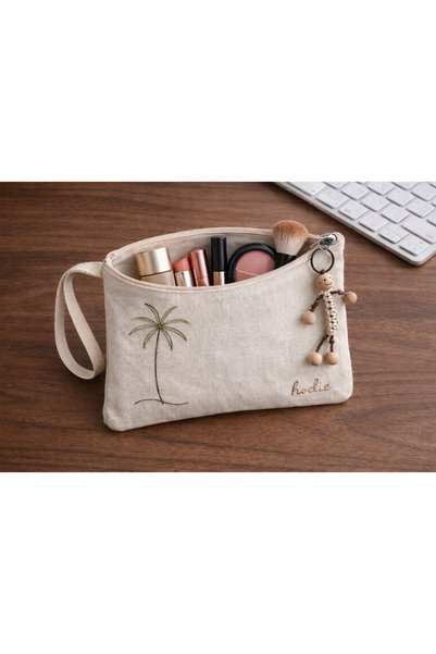 hodie collection Palm Makeup Bag Organizer 15×20 cm – Raw Fabric with Zipper