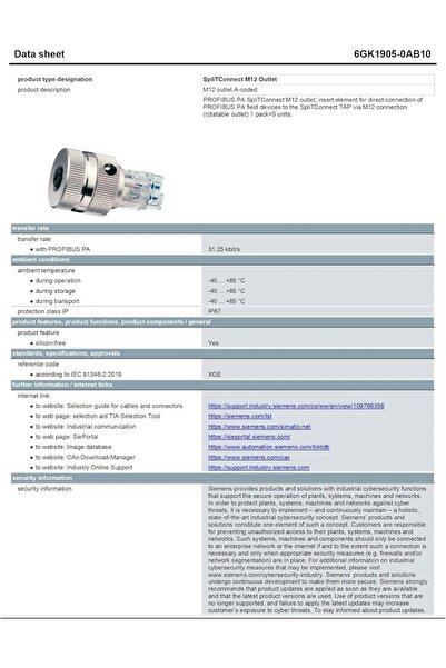 Generic PROFIBUS PA SpliTConnect M12 outlet