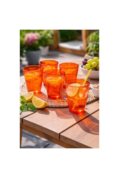 FRANDIS Set de 6 pahare reutilizabile din plastic portocaliu transparent