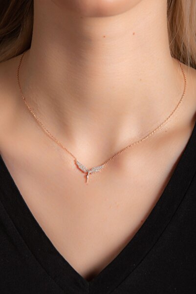 zarif accessory Beyaz Zirkon Taşlı Melek Kanatlı Gümüş Kolye 925 Ayar