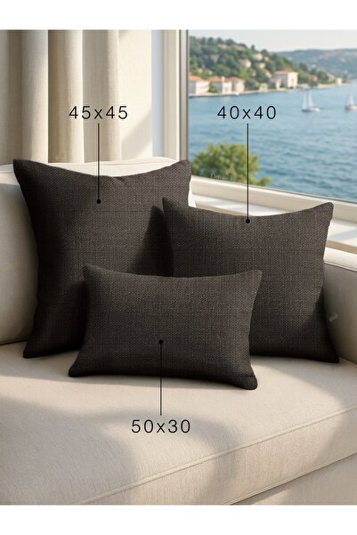 Demor Home Keten Dokulu Antrasit Rengi Kırlent Yastık Kılıfı