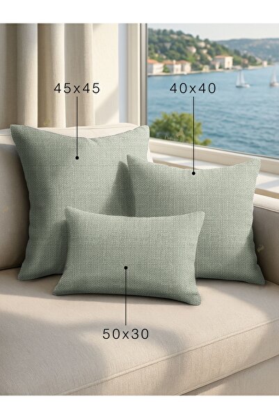 Demor Home Keten Dokulu Mint Rengi Kırlent Yastık Kılıfı