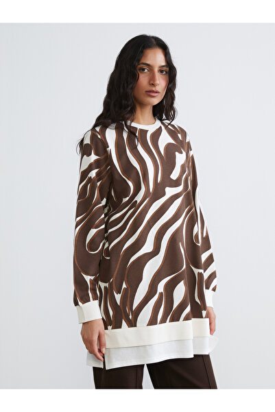 LC Waikiki Patterned Sweatshirt Tunic with a Crew Neck.