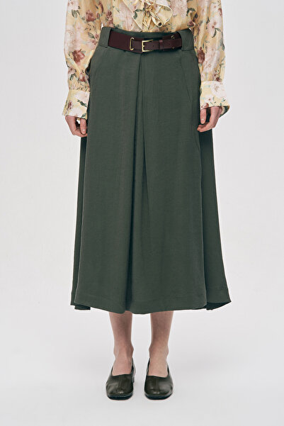 Orfeo Negro Women's Belted and Pleated Solid Color Midi Skirt