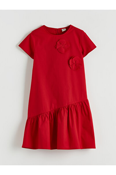 LC Waikiki فستان بناتي مزين بالزهور وياقة دائرية