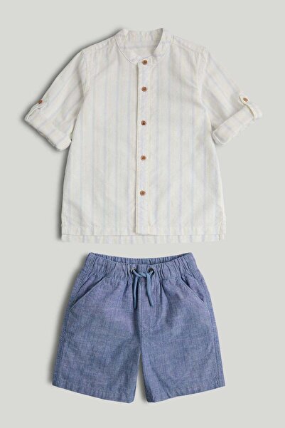 MOTHERCARE Striped Grandad Shirt and Shorts Outfit, 9 months to 5 years