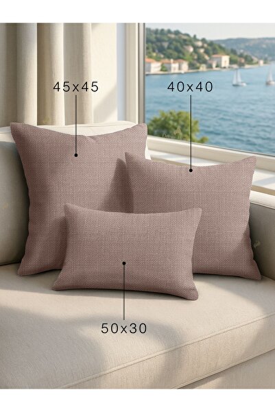 Demor Home Keten Dokulu Bej Rengi Kırlent Yastık Kılıfı