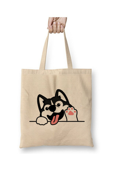Toyaso حقيبة تسوق من القماش باللون الأبيض على شكل كلب هاسكي سيبيري، حقيبة تسو...