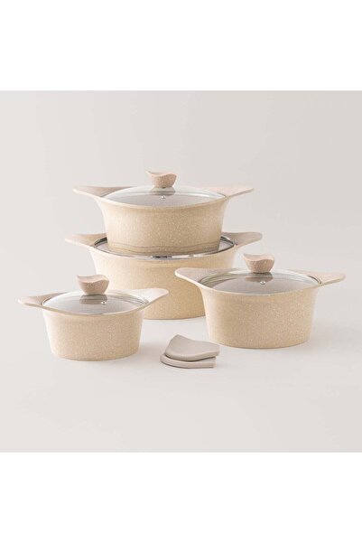 Generic ALBERTO Aluminum 8pcs Cookware Set, Cream