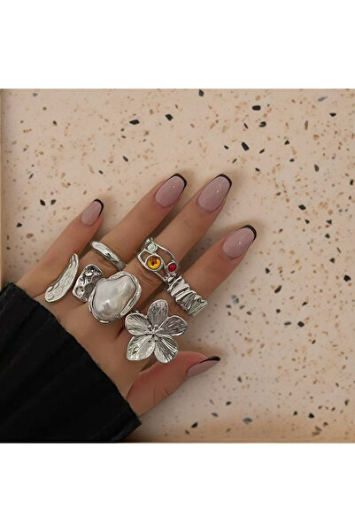 Choice AYA6425602 طقم خواتم زهور معدنية عتيقة مكون من 6 قطع للنساء، بتصميم با...