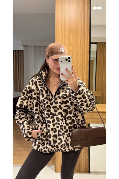AuraModa KADIN LEOPAR DESEN SUNİ SWEATSHİRT