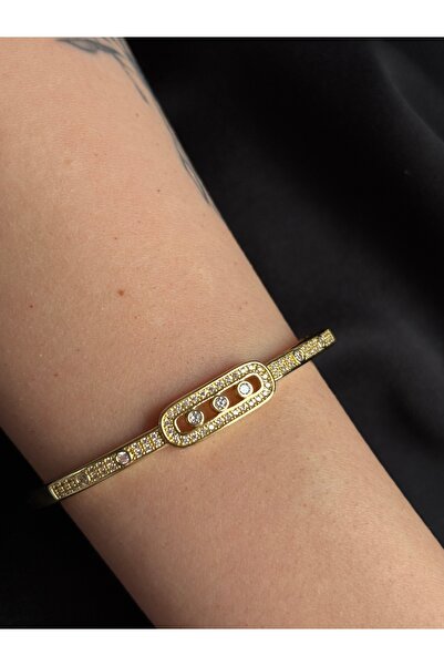 lotusbybuket سوار من الفولاذ المقاوم للصدأ مرصع بحجر الزركونيوم الذهبي