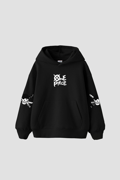 Bak Moda Roronoa Zoro Baskılı Oversize Unisex Siyah Hoodie