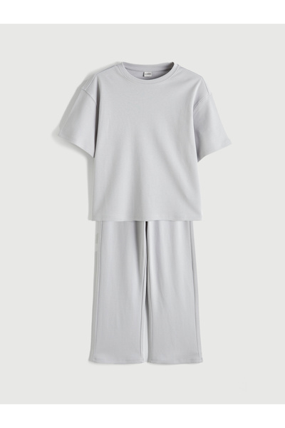 LC Waikiki Tricou cu guler rotund pentru fete și pantaloni de trening