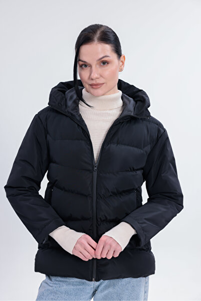 Gizrain Γυναικείο μαύρο παλτό με κουκούλα - Αντιανεμικό και αδιάβροχο παλτό