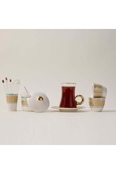 Generic Dallaty white with fayrouz and gold prints Tea and coffee cups set 28...