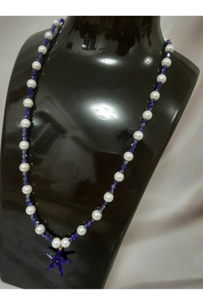 Butik Women's Necklace with Star Glass Combination at the End of the Blue Gla...